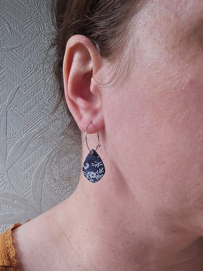 Floral denim hoops