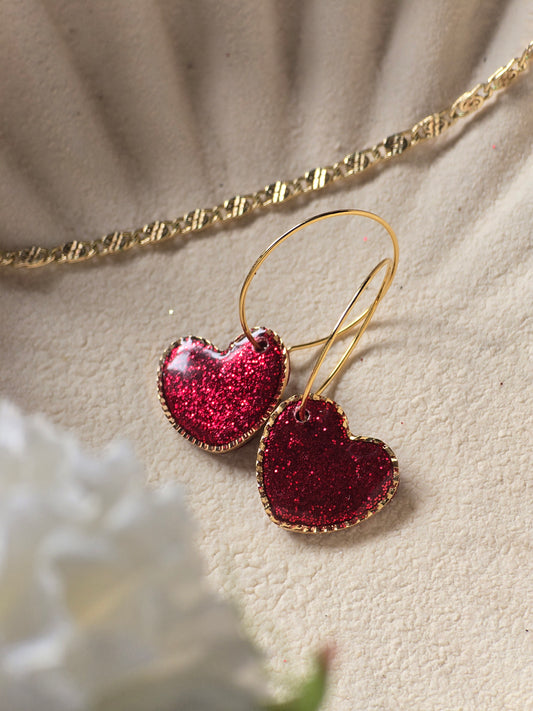 Red glitter heart hoops