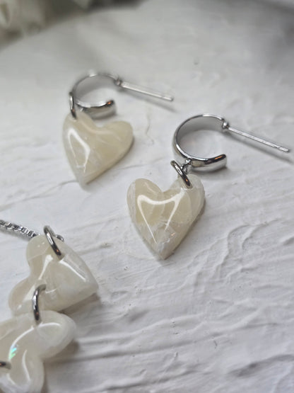 Heart bracelet and earrings set in silver