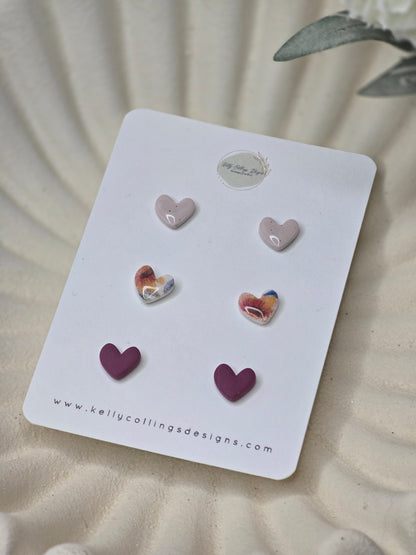 Trio of heart studs