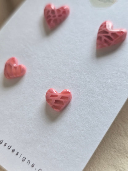 Pink coral heart studs