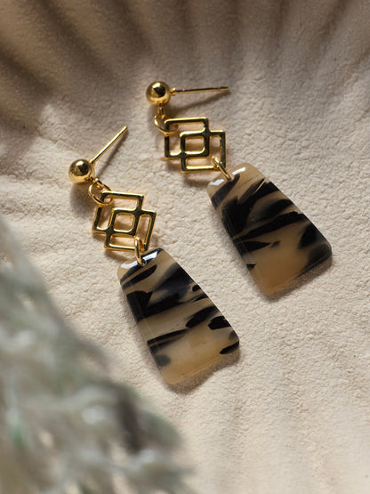 Faux tortoise shell geometric dangles| can be switched for silver
