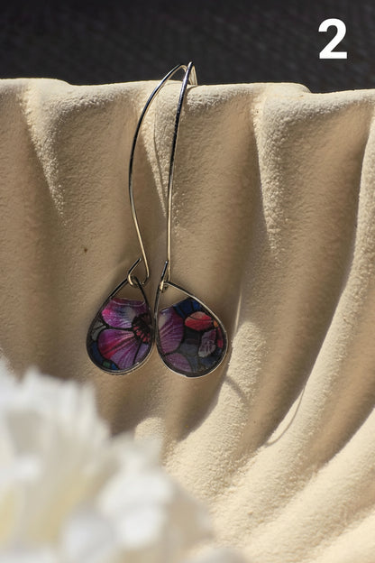 Floral drop earrings in silver