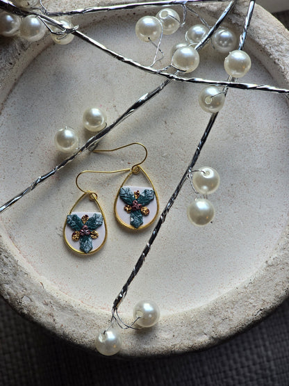 Gold trim holly dangles
