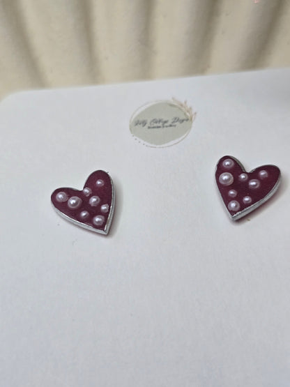 Pearl heart studs