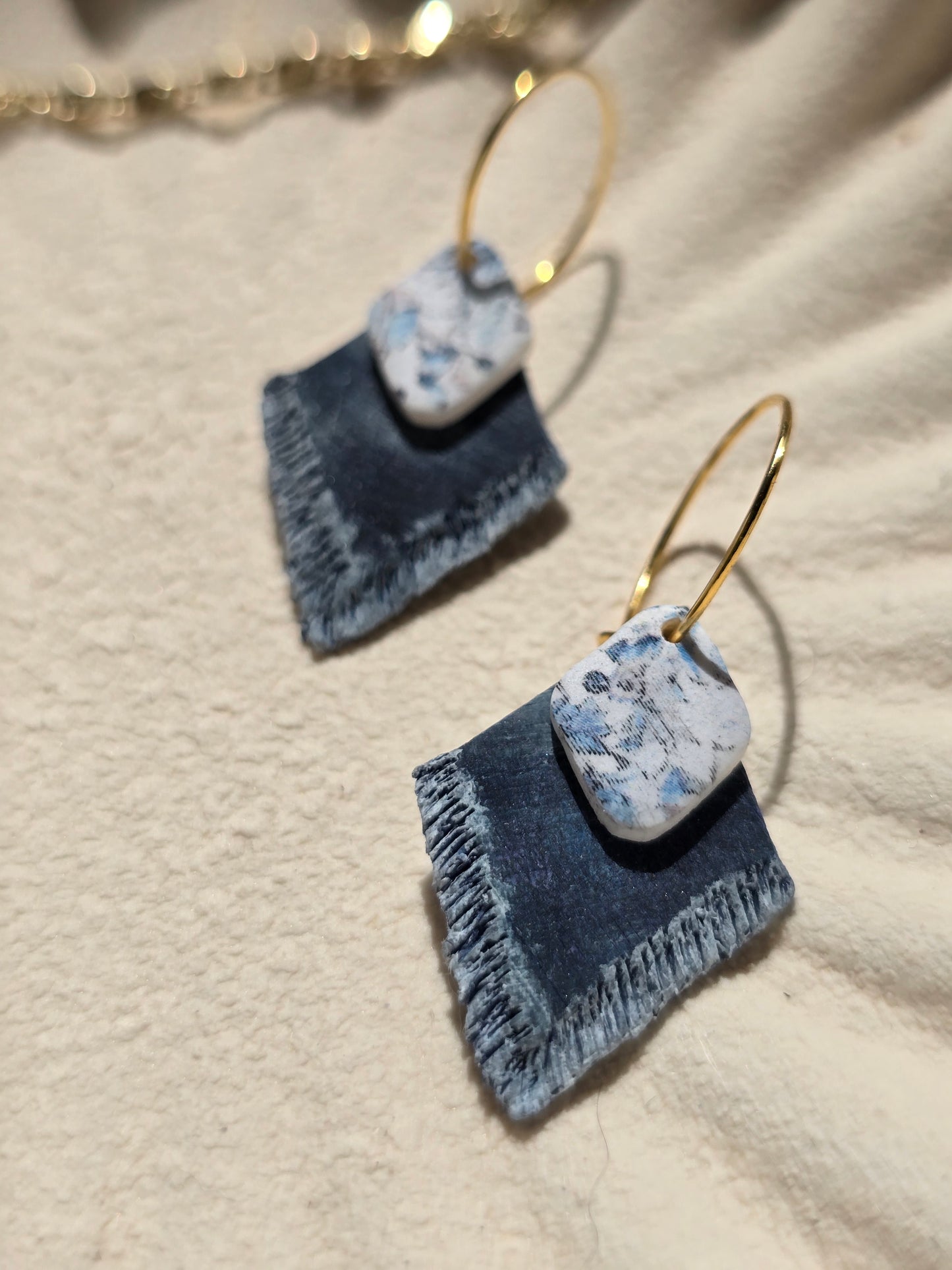 Frayed denim and floral hoops| can be switched for silver