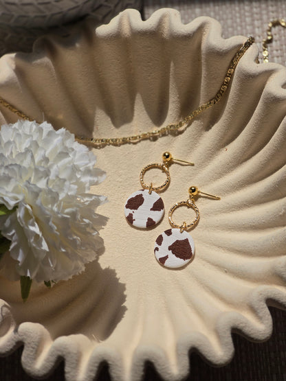 Cow print denim & charm dangles| can be switched for fish hook