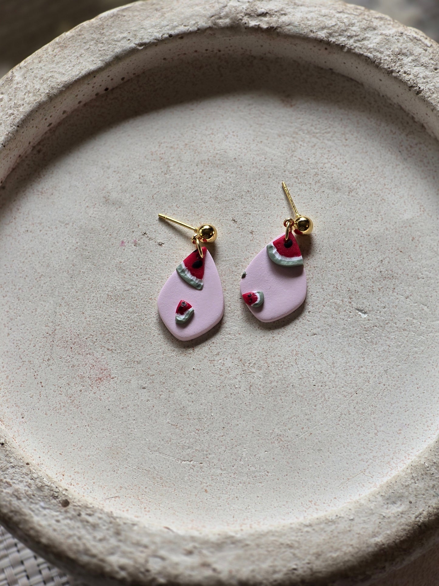 Watermelon  teardrop dangles| can be switched for silver/fish hook