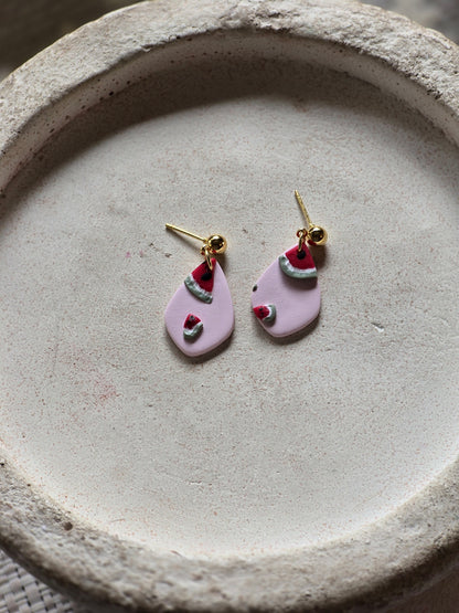 Watermelon  teardrop dangles| can be switched for silver/fish hook