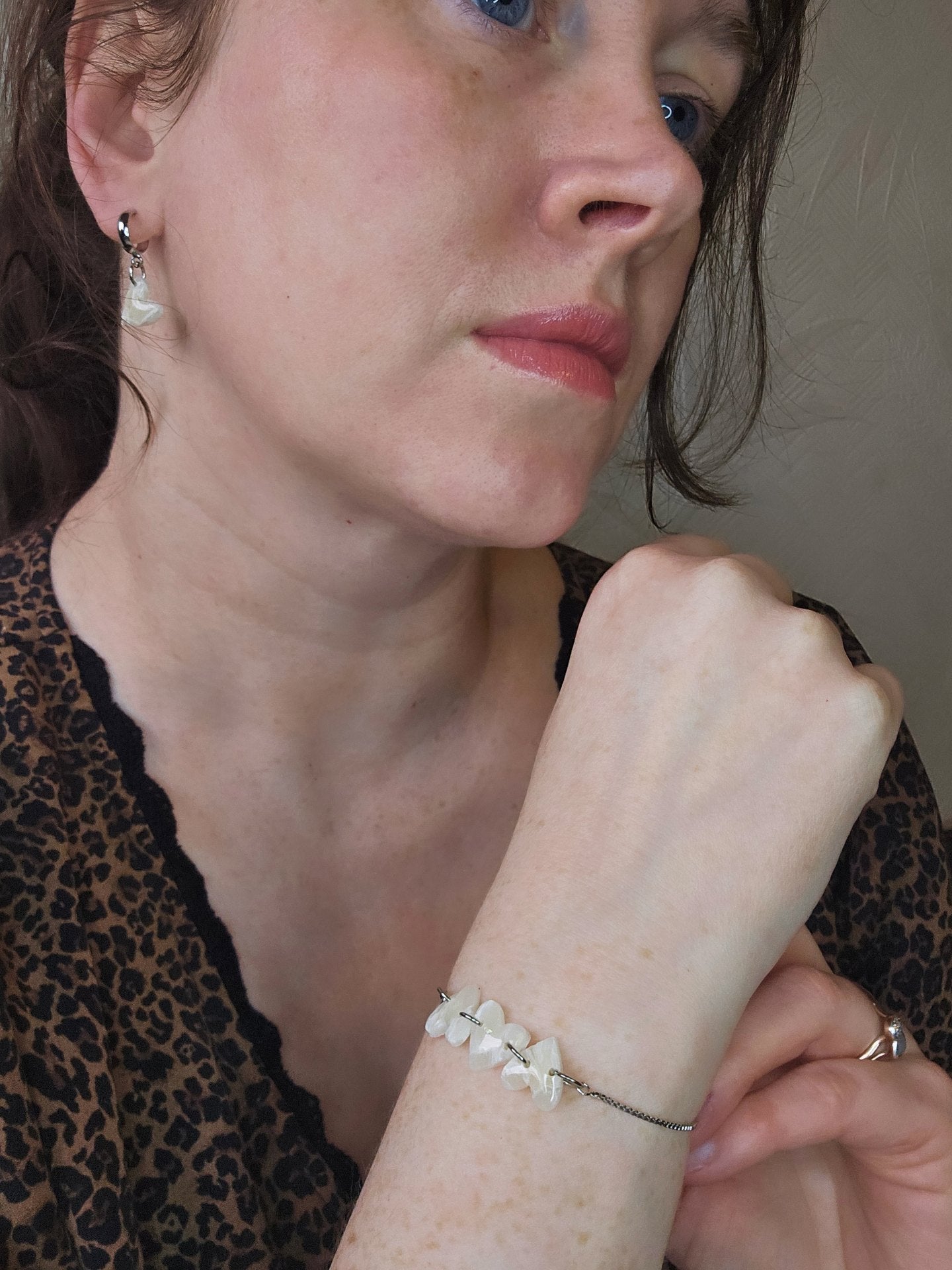 Heart bracelet and earrings set in silver