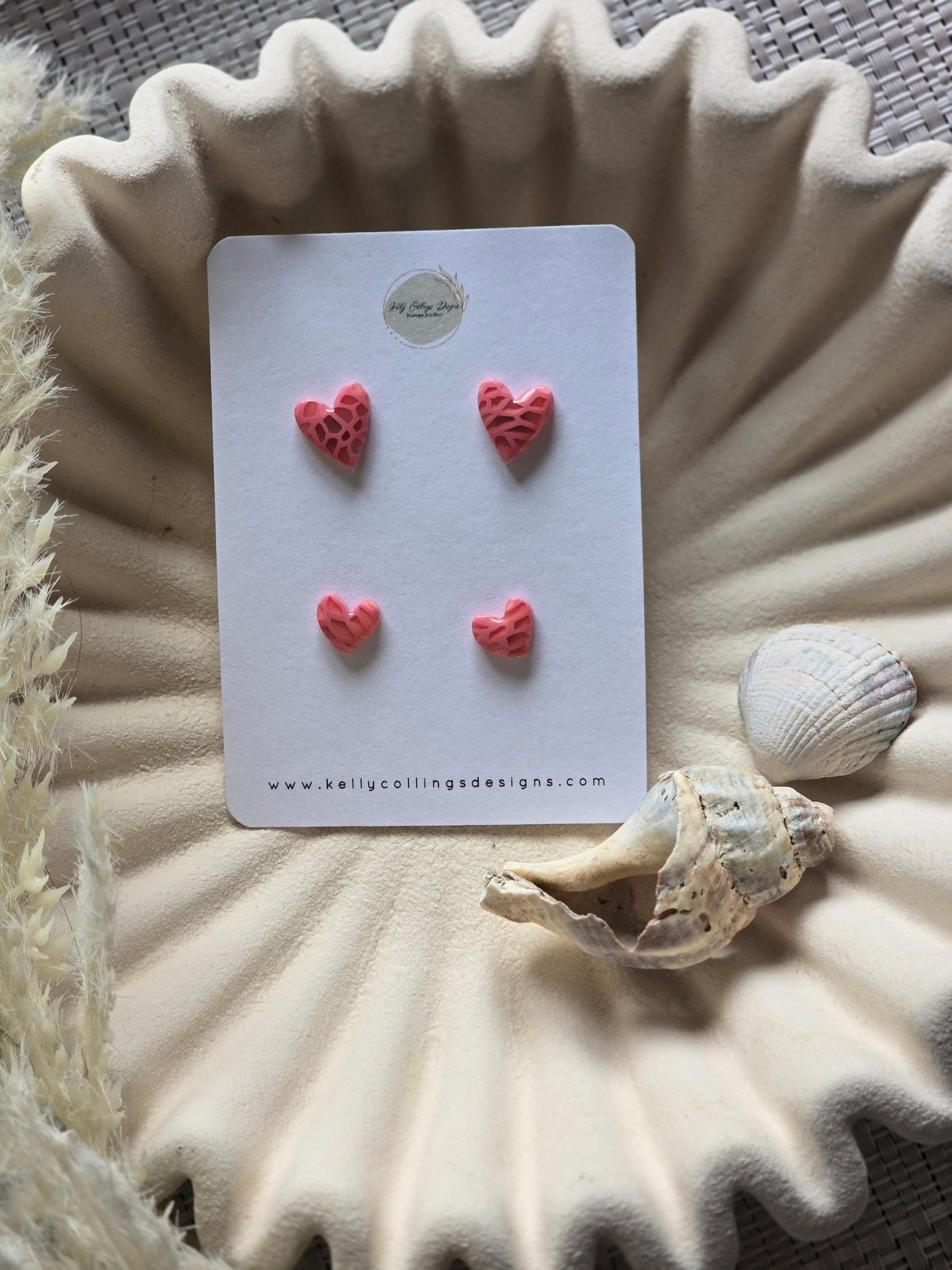 Pink coral heart studs