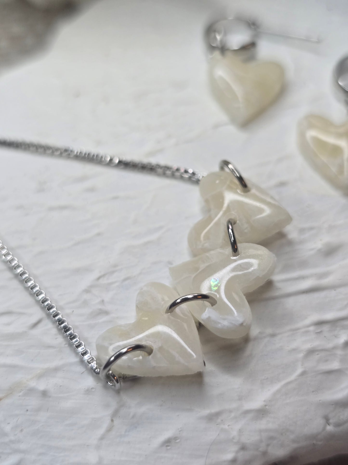 Heart bracelet and earrings set in silver