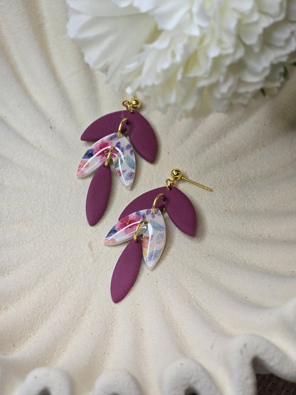 Leaf dangles pink and floral| can be switched for silver