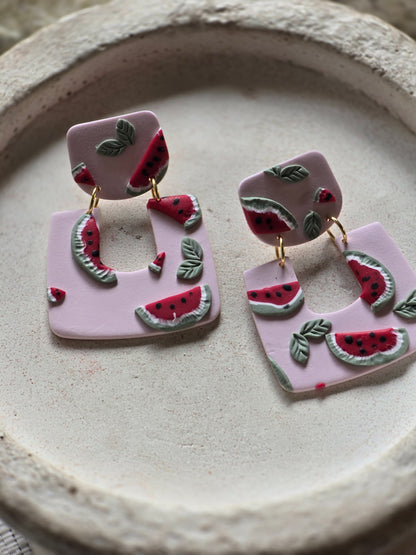 Watermelon statement dangles| Can be switched for silver