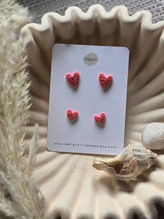 Pink coral heart studs