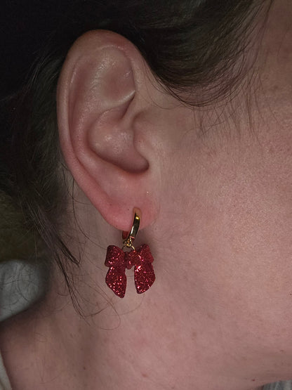 Glitter bow huggies| red