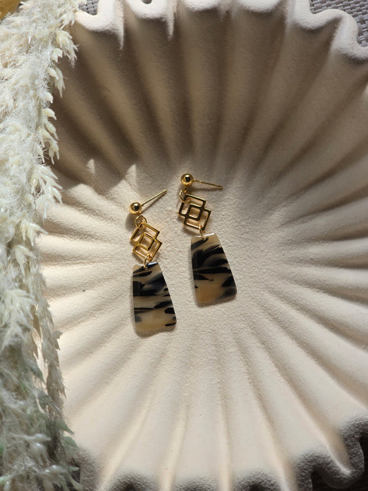 Faux tortoise shell geometric dangles| can be switched for silver