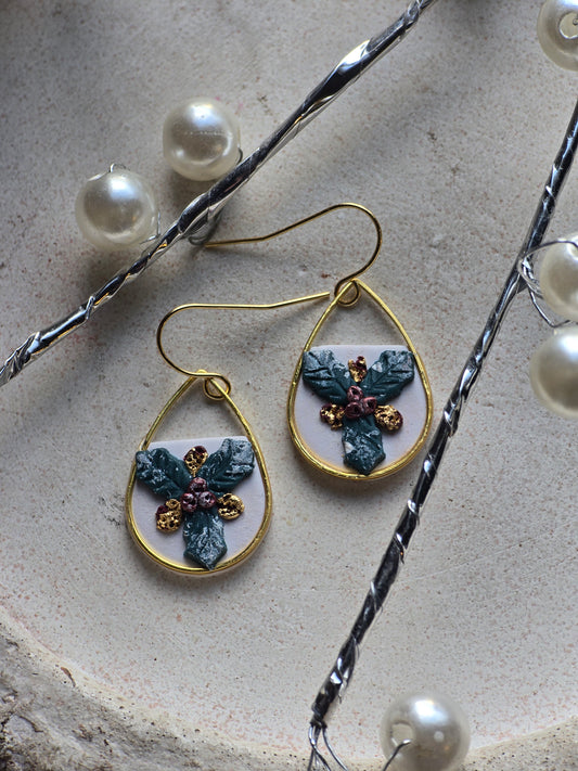 Gold trim holly dangles