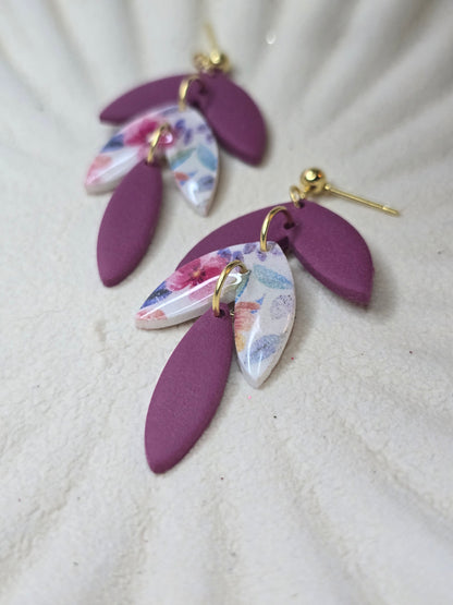 Leaf dangles pink and floral| can be switched for silver