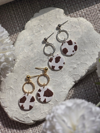 Cow print denim & charm dangles| can be switched for fish hook