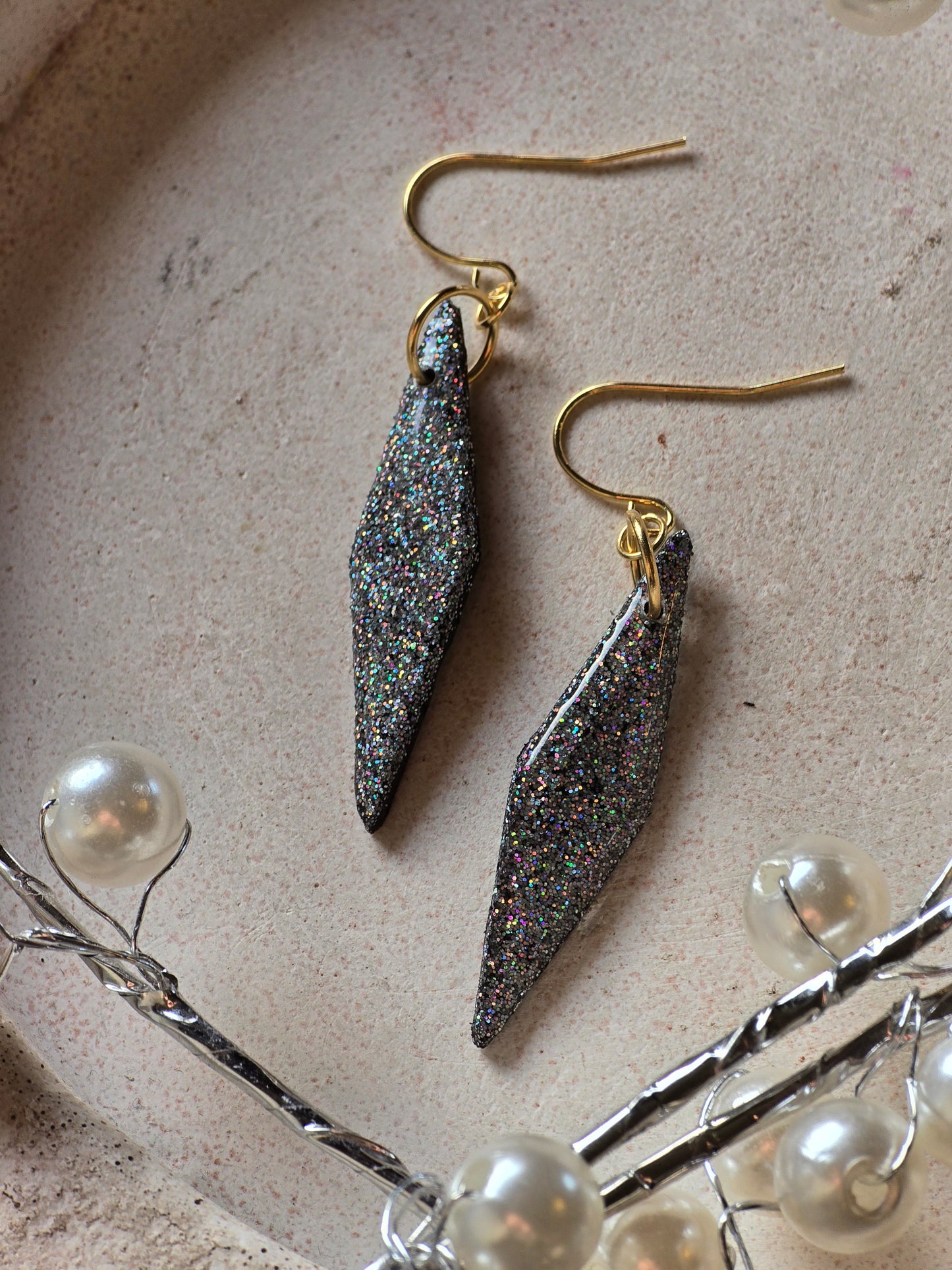 Sparkly dangles|can be switched for silver