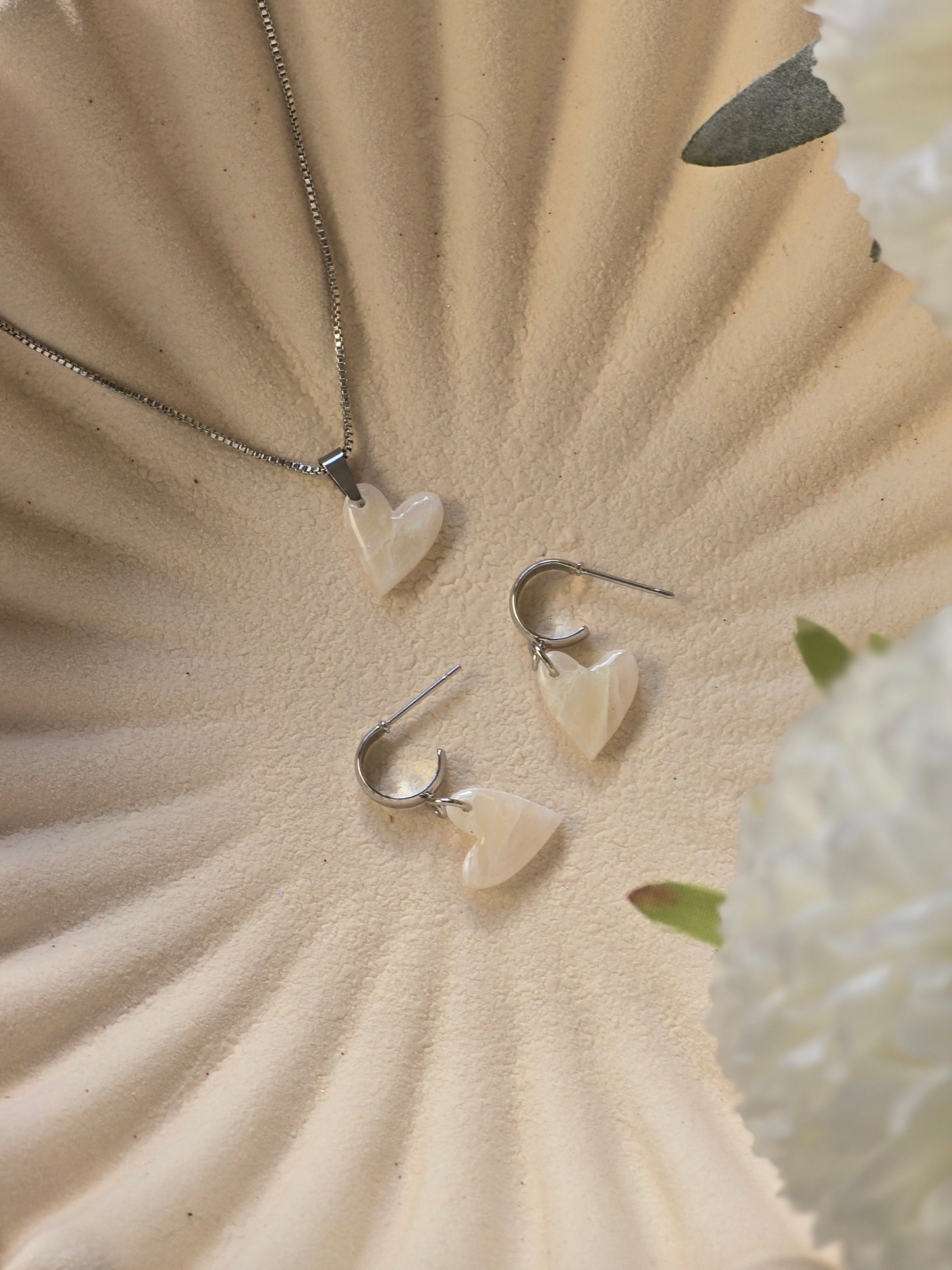 Heart necklace and earrings set