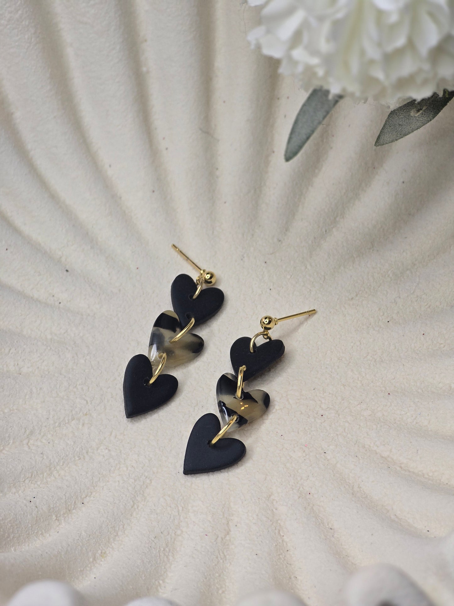 Black and tortoise shell heart dangles| can be switched for silver