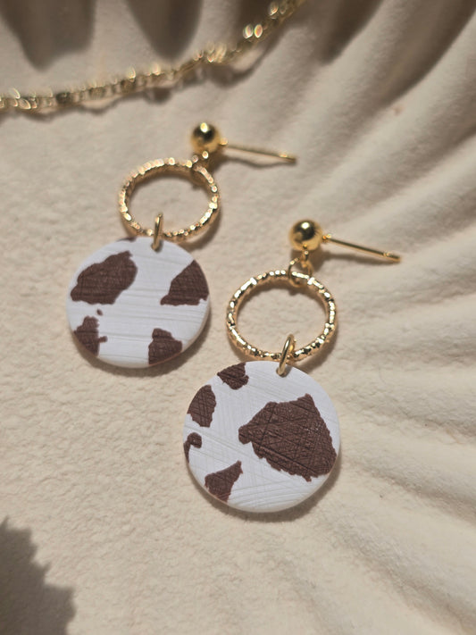 Cow print denim & charm dangles| can be switched for fish hook