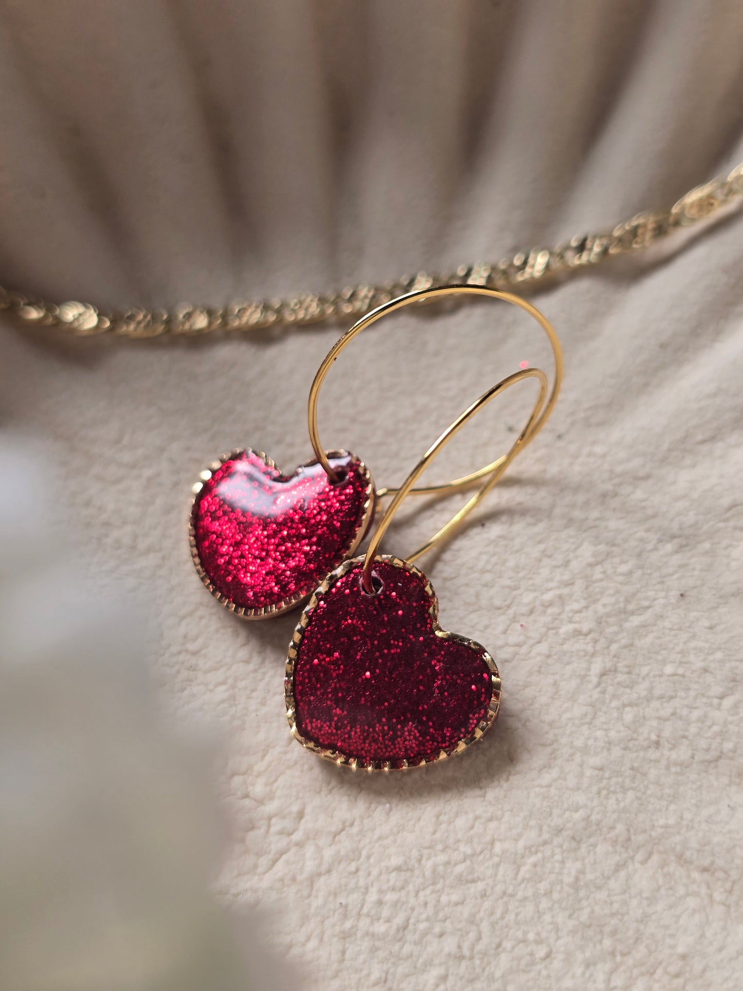 Red glitter heart hoops