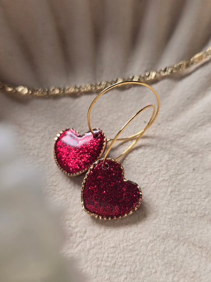 Red glitter heart hoops