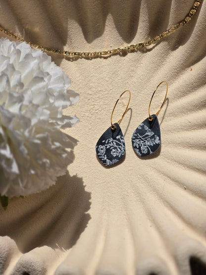 Floral denim hoops