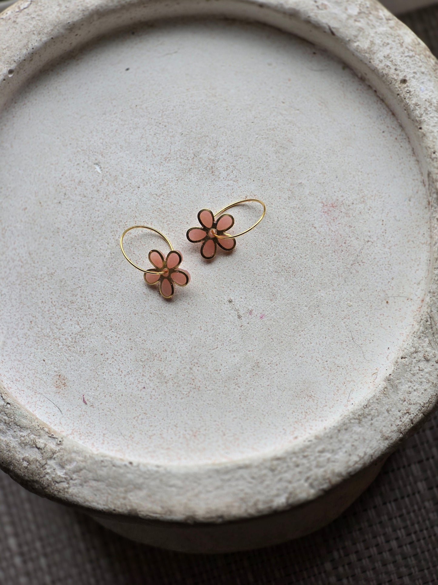Gold trim flower hoops
