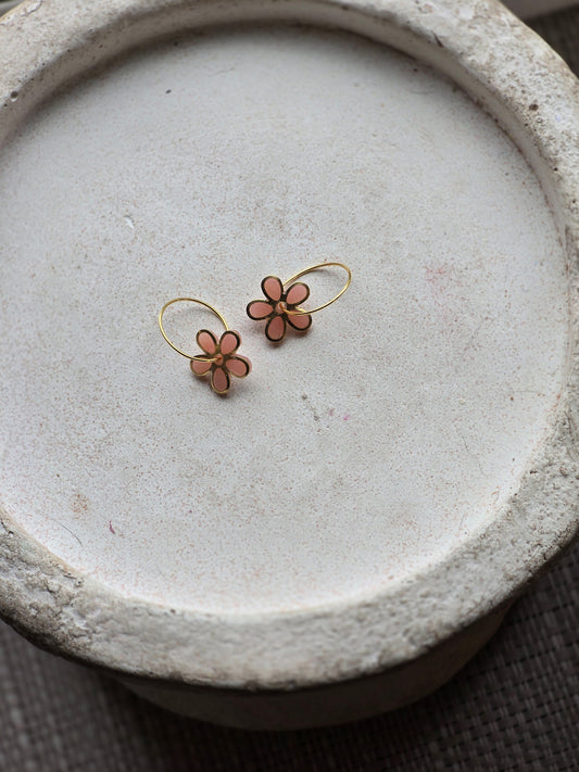 Gold trim flower hoops