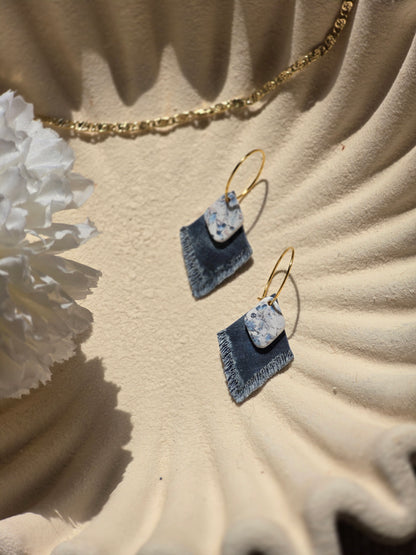 Frayed denim and floral hoops| can be switched for silver