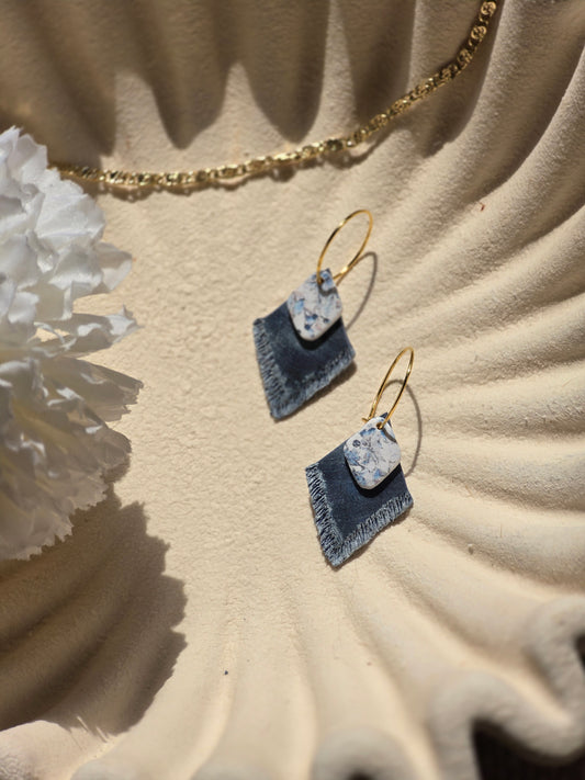 Frayed denim and floral hoops| can be switched for silver
