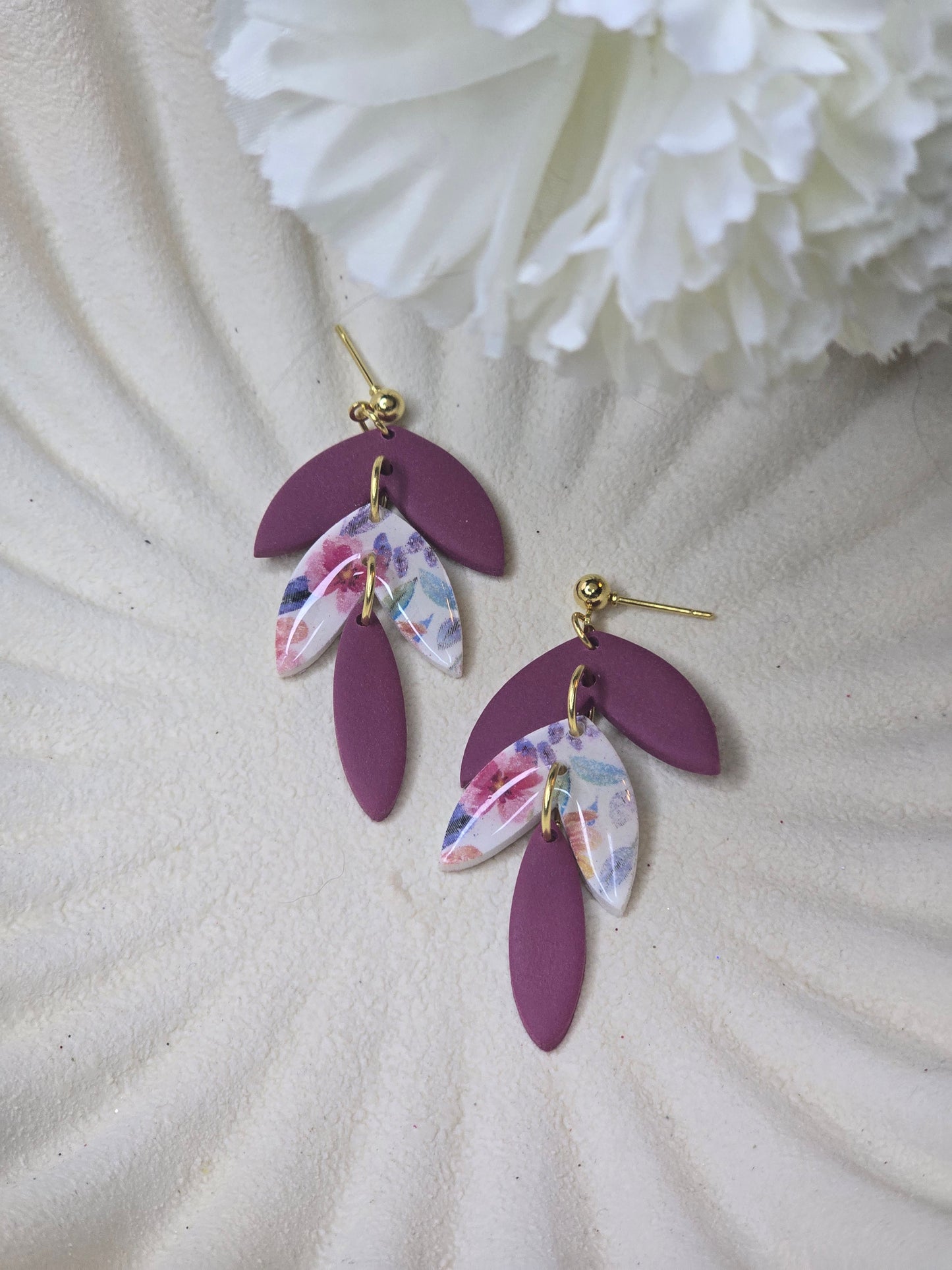 Leaf dangles pink and floral| can be switched for silver