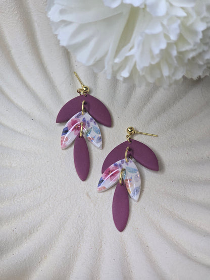 Leaf dangles pink and floral| can be switched for silver