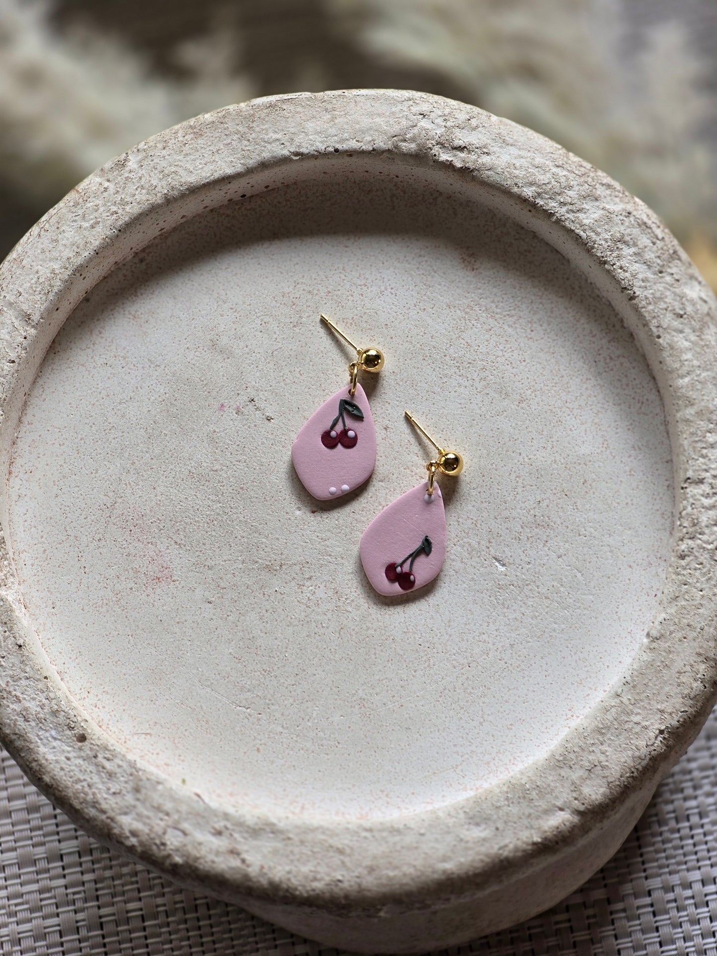 cherry teardrop dangles| can be switched for silver/fish hook