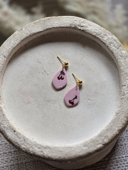 cherry teardrop dangles| can be switched for silver/fish hook