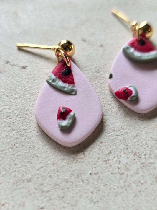 Watermelon  teardrop dangles| can be switched for silver/fish hook
