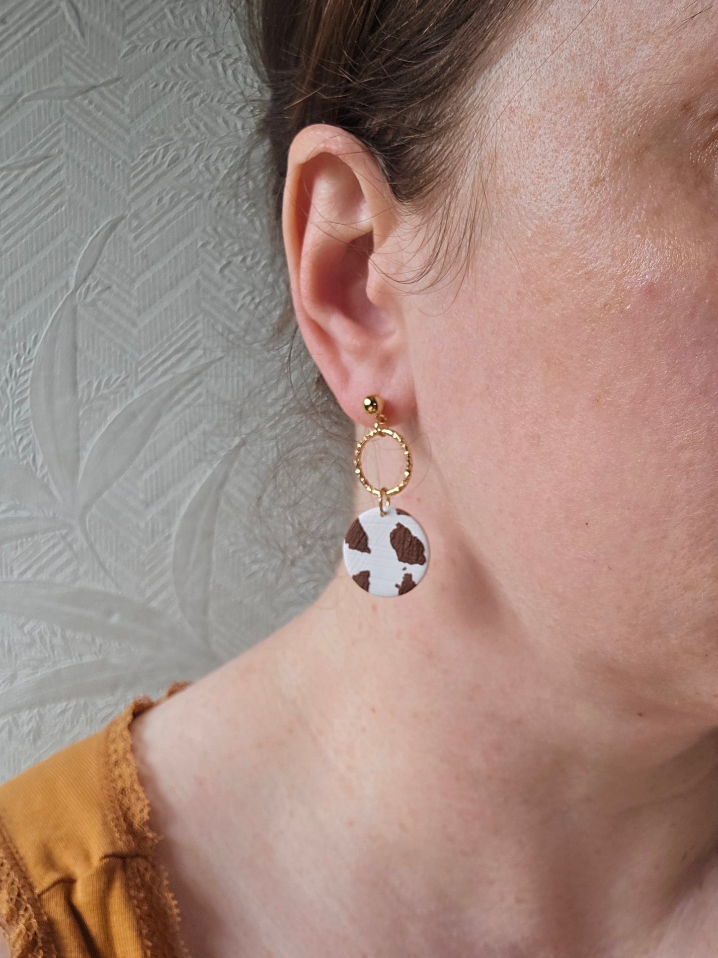 Cow print denim & charm dangles| can be switched for fish hook