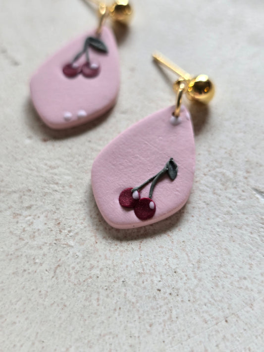 cherry teardrop dangles| can be switched for silver/fish hook