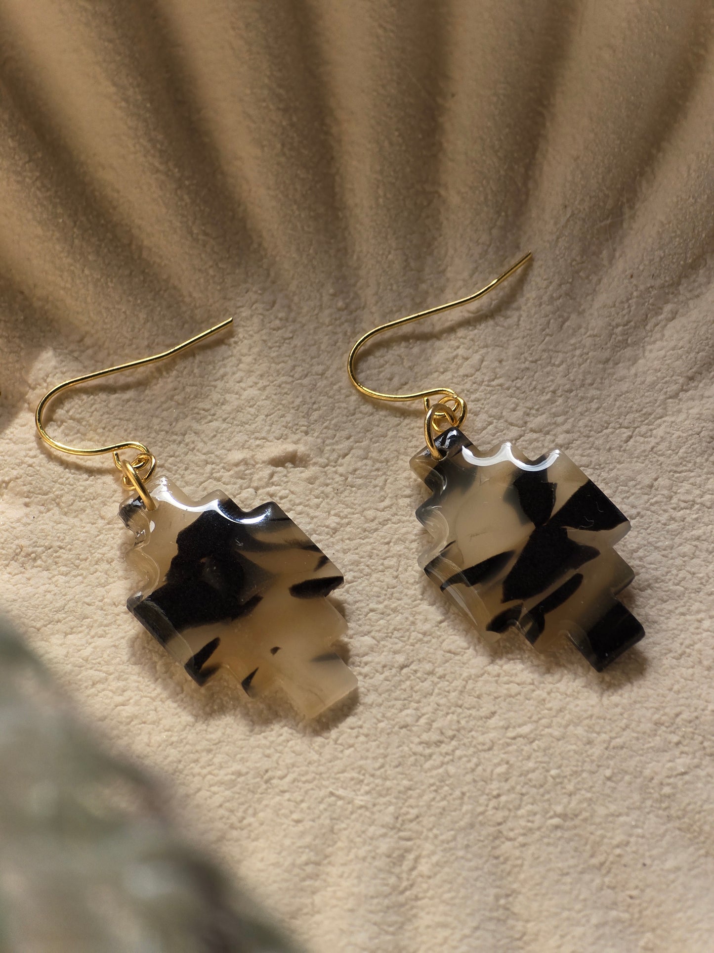Faux tortoise shell dangles| can be switched for silver