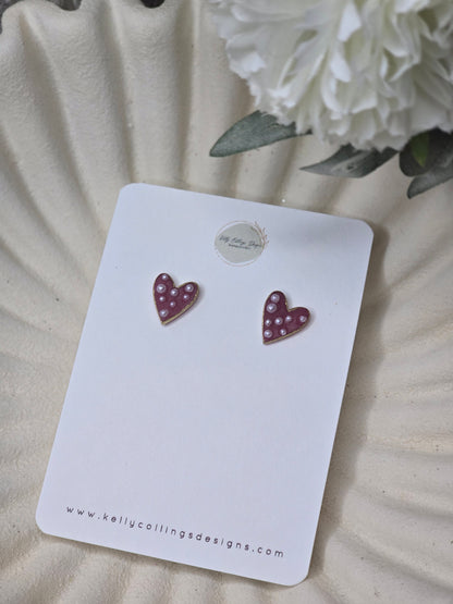 Pearl heart studs